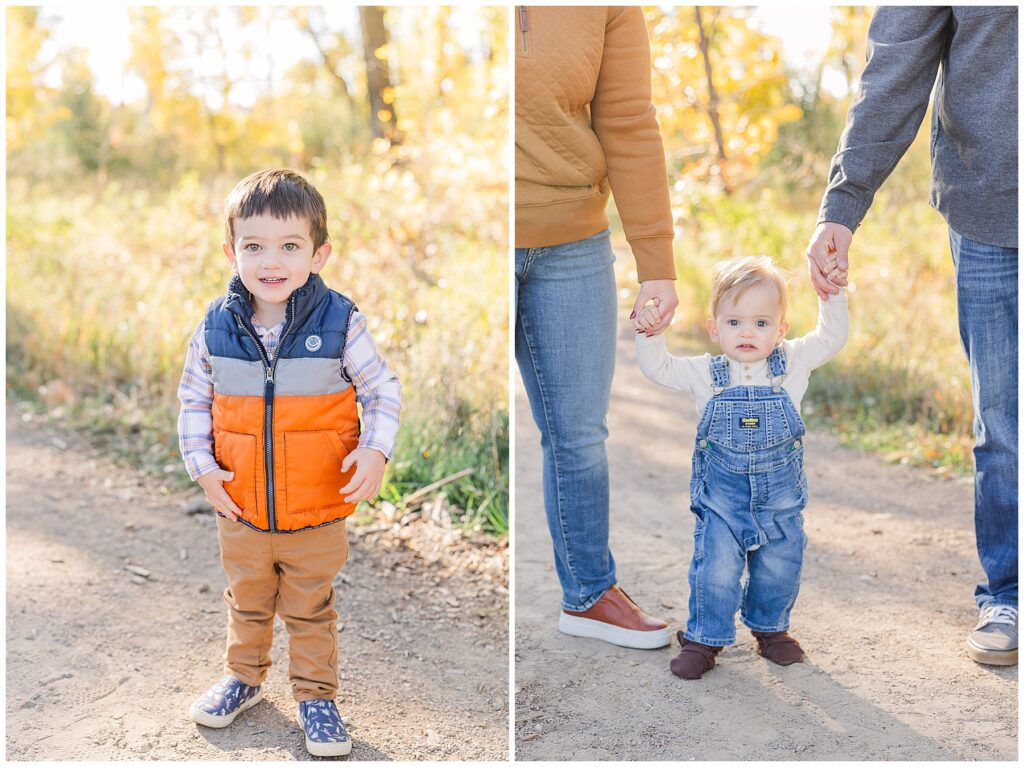 Toddler poses for light and airy fall mini session photos with Catherine Chamberlain Photography in Colorado