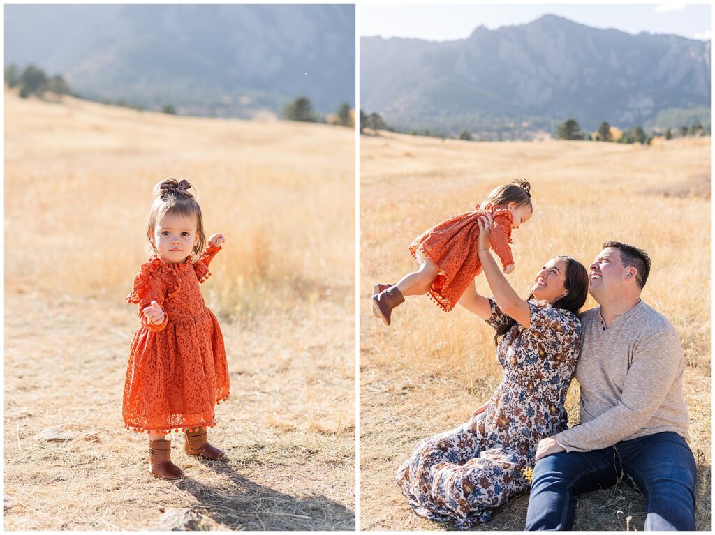 Baby girl poses for Boulder Flatiron Fall Minis in Northern Colorado