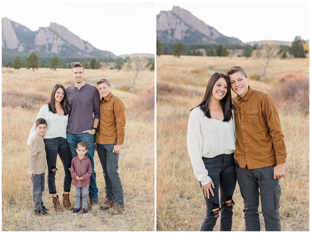 Family of five pose for Boulder Flatiron Fall Minis in Northern Colorado 