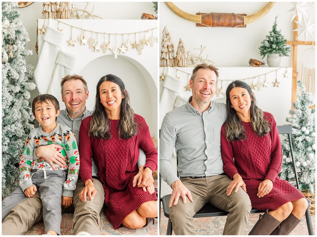 Couple sit with their son and pose for Catherine Chamberlain Photography mini session in Longmont, CO