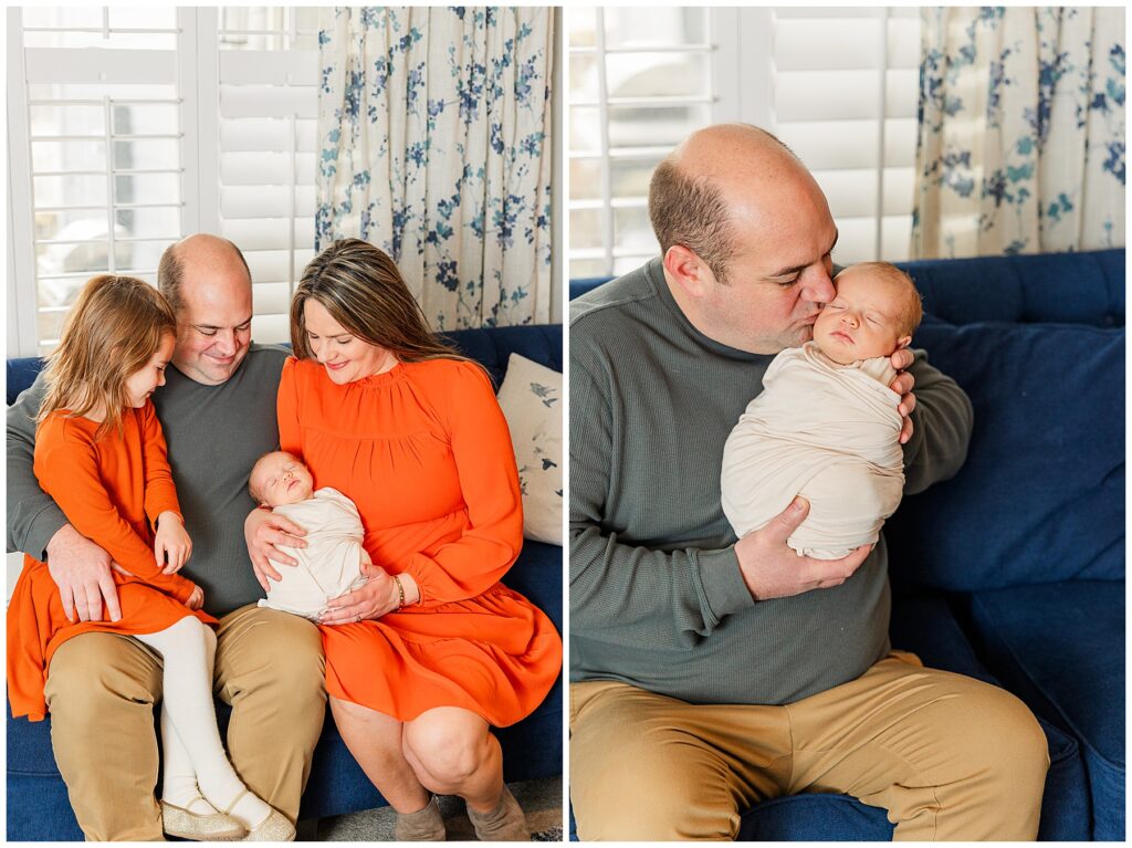 Dad kisses his newborn baby girl on the cheek with Catherine Chamberlain Photography