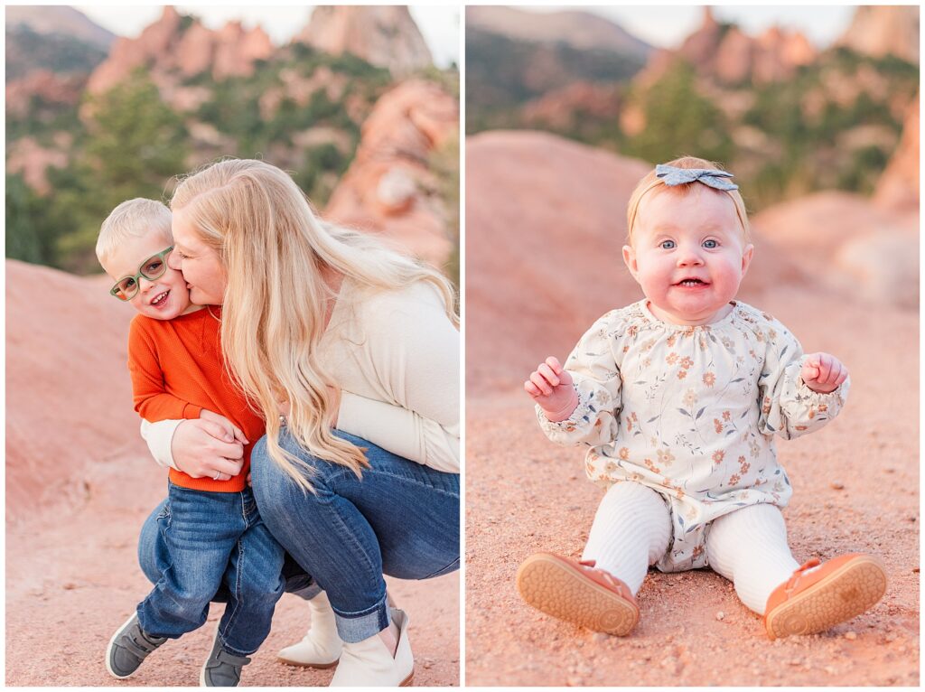 Baby girl sits on a red rock at Garden of the Gods 