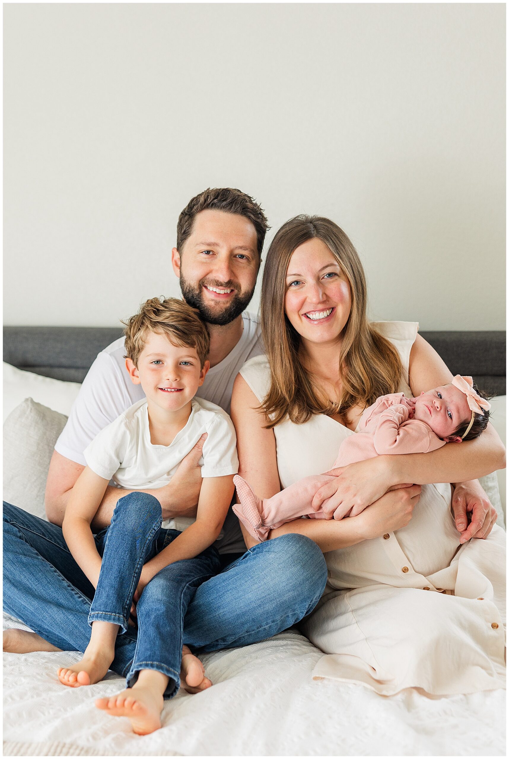 Family of four are featured in blog by Catherine Chamberlain Photography titled Newborn Photoshoot Wardrobe Guide