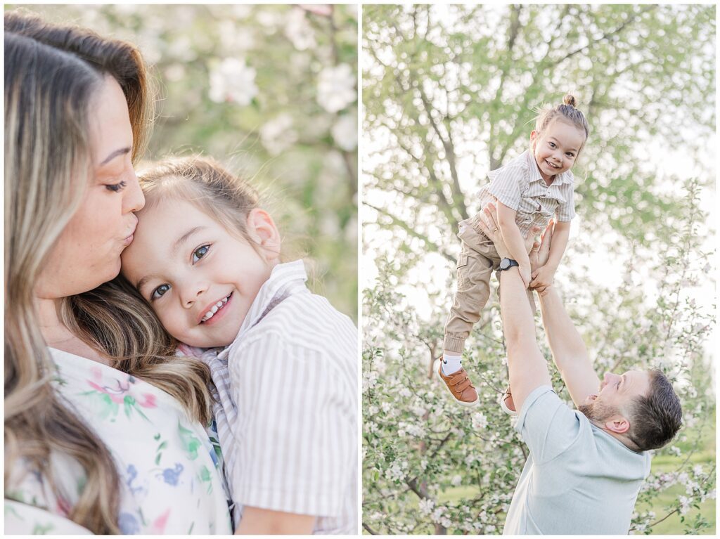 Dad holds kid above his head during shoot with Catherine Chamberlain Photography