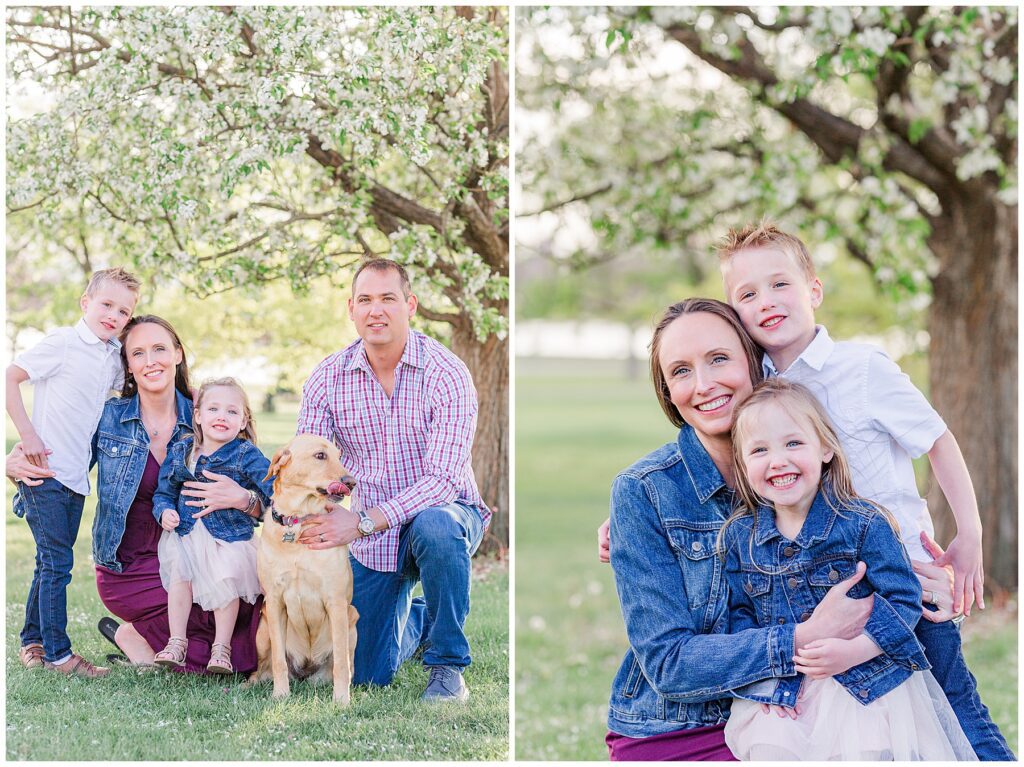 Mom sits with her kids during an Outdoor Spring Family Session