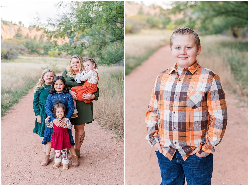 Boy poses with his hands in his pockets for light and airy photos in 
in beautiful Colorado Springs charm