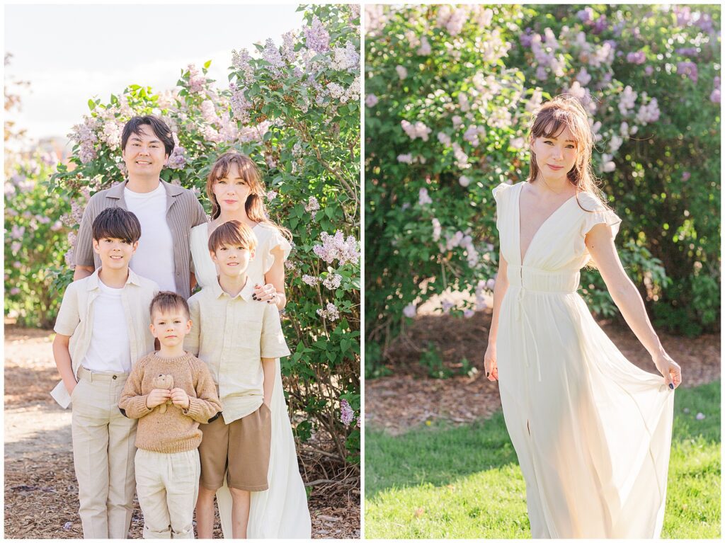 Mom swings her long flowing dress behind her