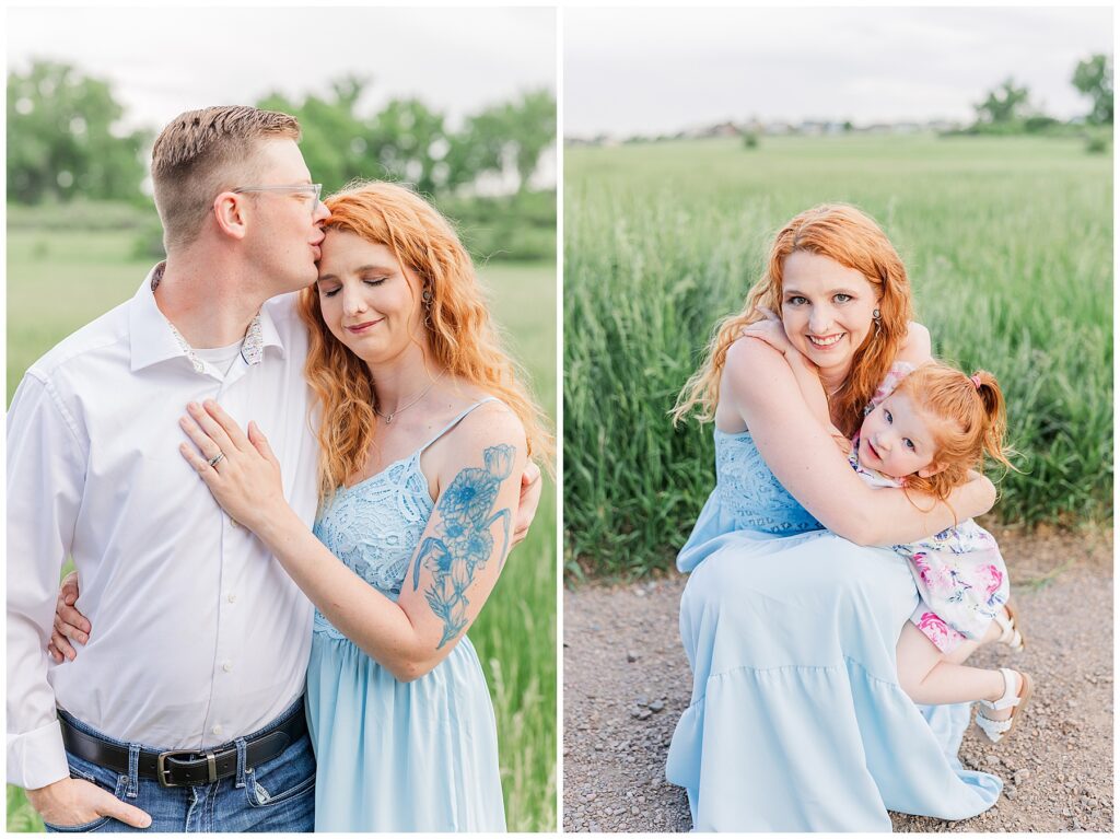 Couple share a kiss and are featured on a blog about Creating a Cohesive Look: Tips for Styling Your Extended Family Session