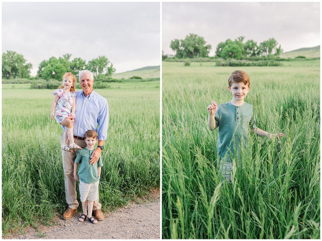 Boy stands in tall green grass and poses for Catherine Chamberlain Photography