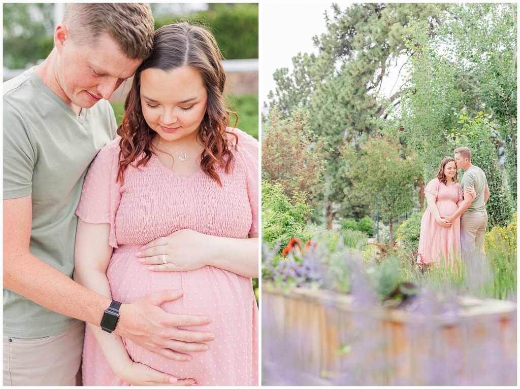 Couple pose for a Stanley Hotel Maternity Session in Estes Park, CO