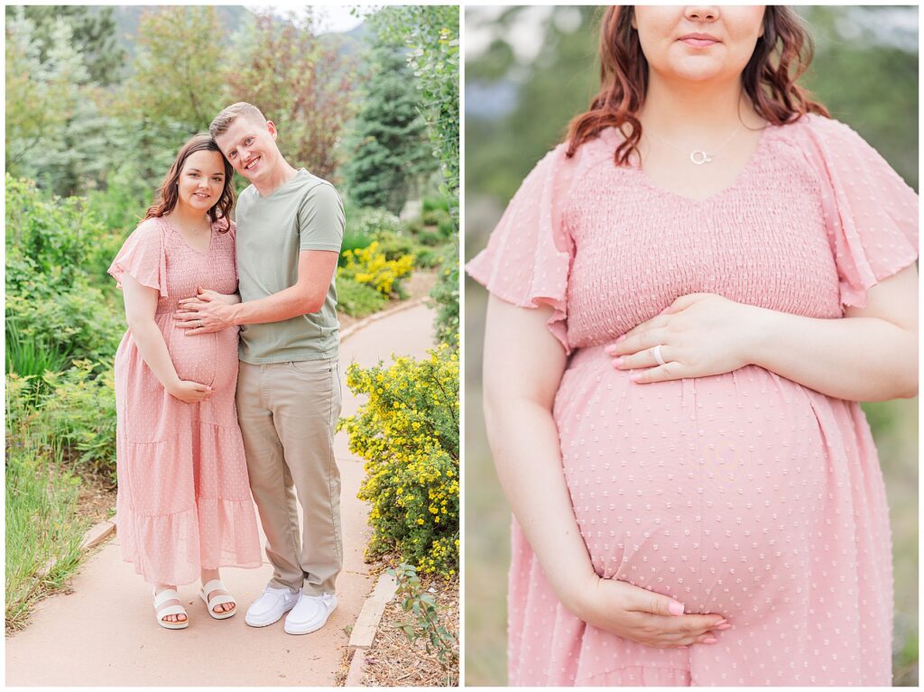 Close-up photo of expecting mother during her maternity session in Colorado with Catherine Chamberlain Photography