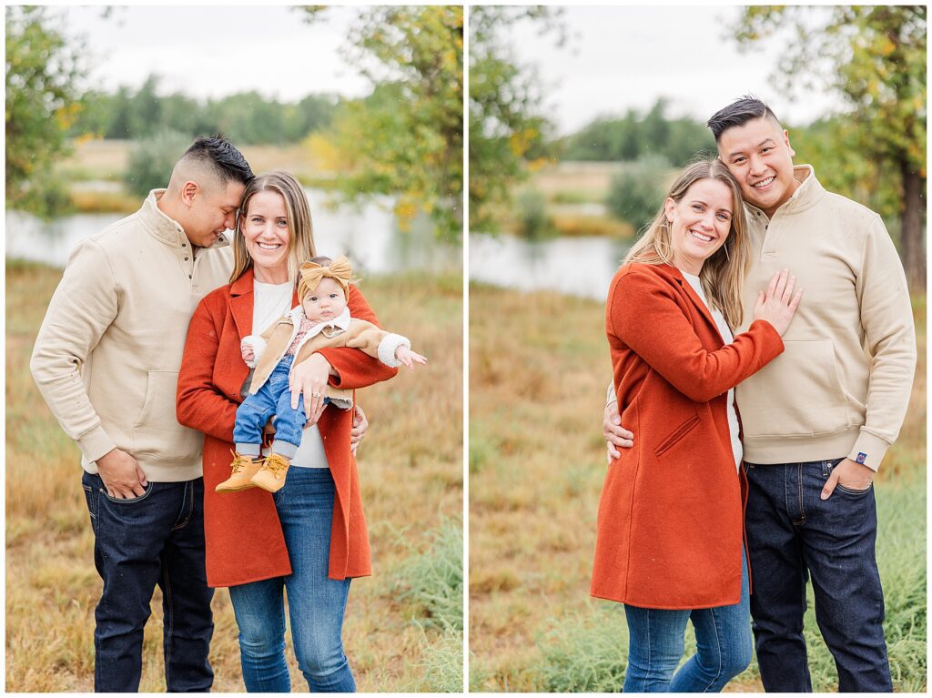 Couple pose for fall mini session in the rain during my latest mini sessions