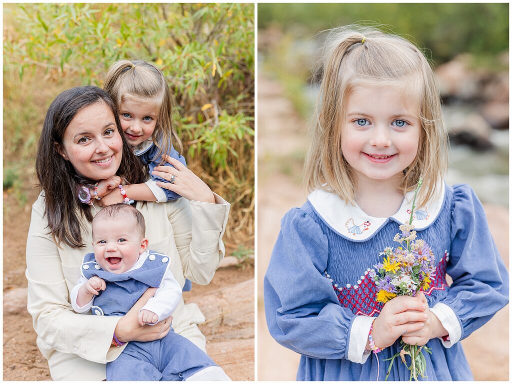 Little girl holds flowers for photos at Buckingham Park in Boulder, CO with Catherine Chamberlain Photography