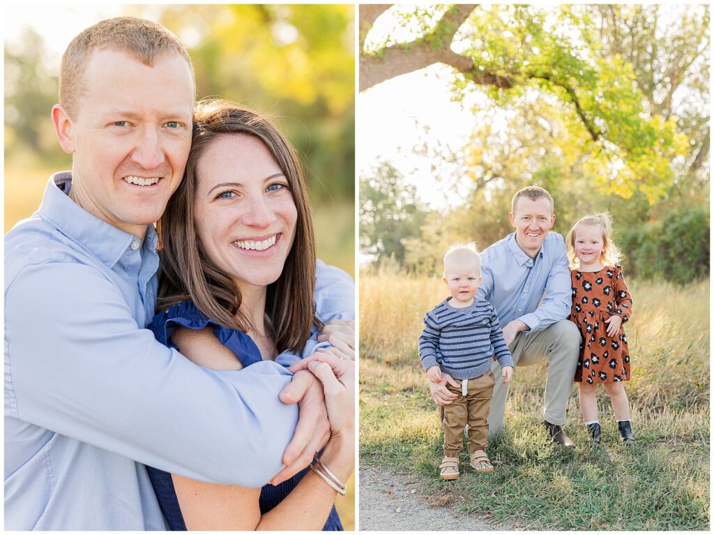 Couple pose for fall family minis at Jim Hamm Nature Area in Longmont, CO