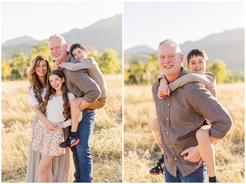 Family poses at South Mesa Trailhead in Boulder, CO 