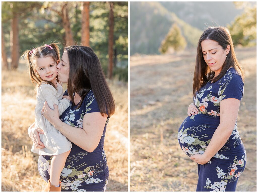 Family photographer Catherine Chamberlain captures expecting mother kissing her toddler