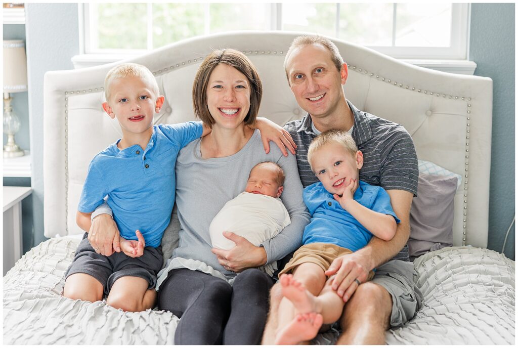 Family of five pose for the camera in northern Colorado