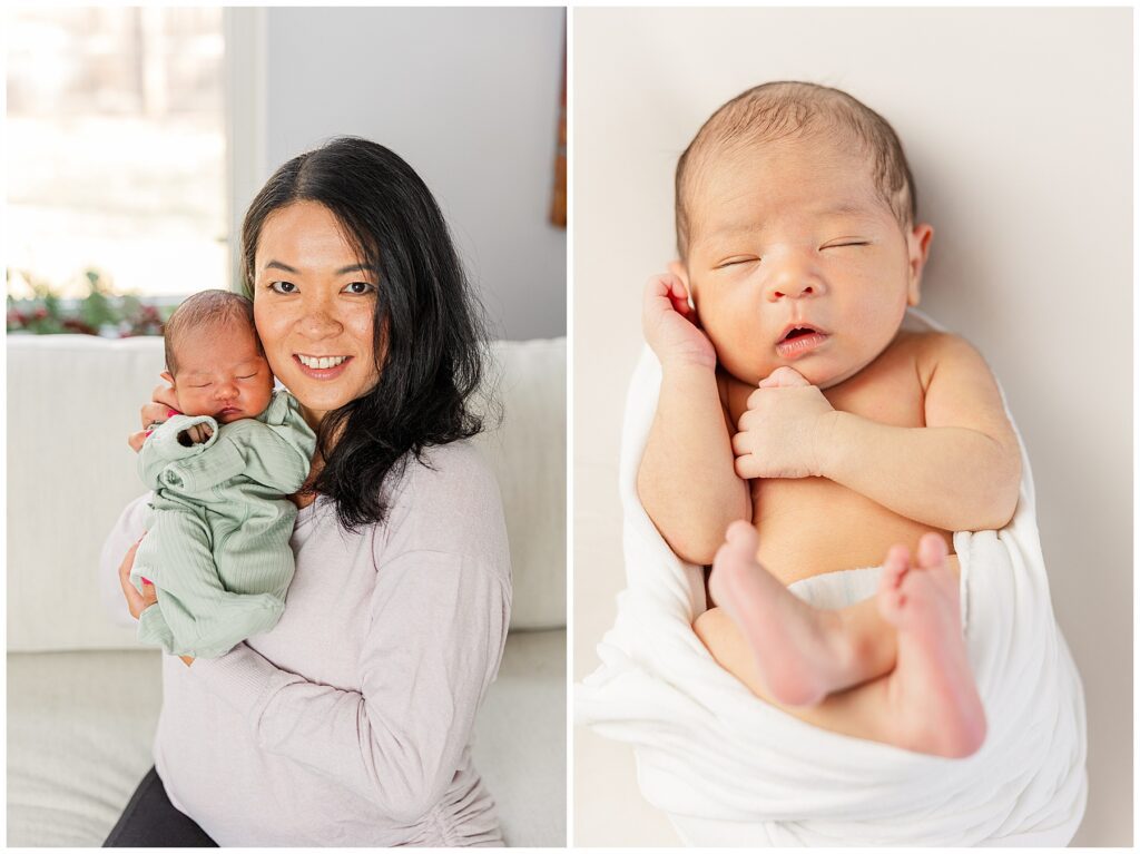 Mom and baby snuggle cheek to cheek during their session in Longmont, CO