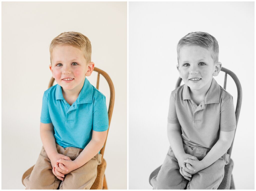 Kid poses for light and airy mini session photos with Catherine Chamberlain Photography