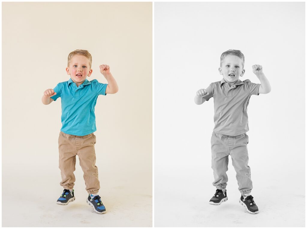 Kid poses for light and airy mini session photos with Catherine Chamberlain Photography