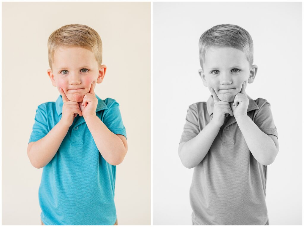 Kid poses for light and airy mini session photos with Catherine Chamberlain Photography