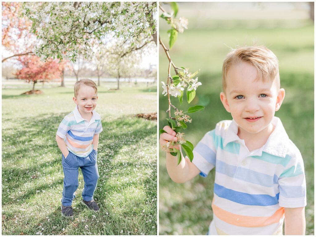 Boy poses for spring minis with Catherine Chamberlain Photography