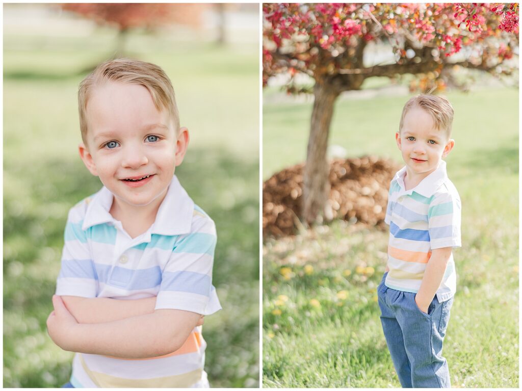 Boy poses for spring minis with Catherine Chamberlain Photography