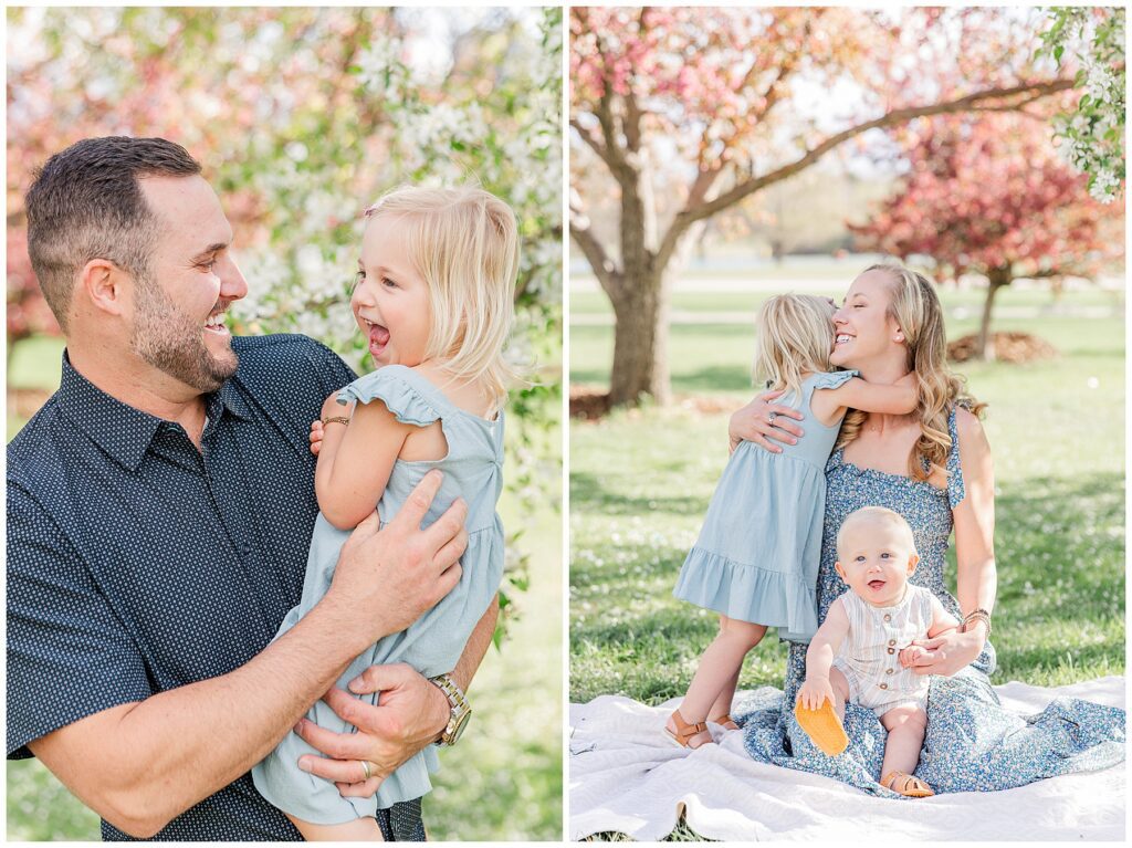 Dad and daughter look at each other and poses for spring minis in Denver Colorado with Catherine Chamberlain Photography