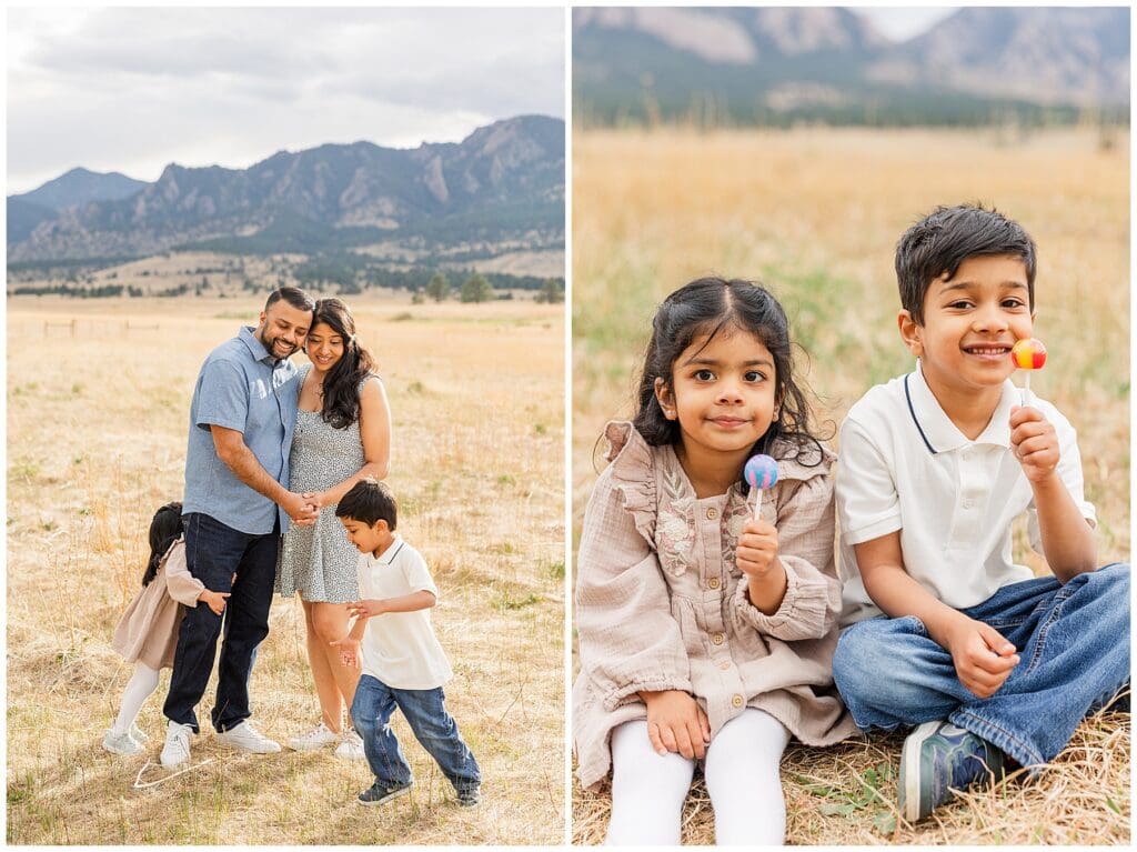 Boulder family session with parents and two kids with mountains captured by Catherine Chamberlain Photography